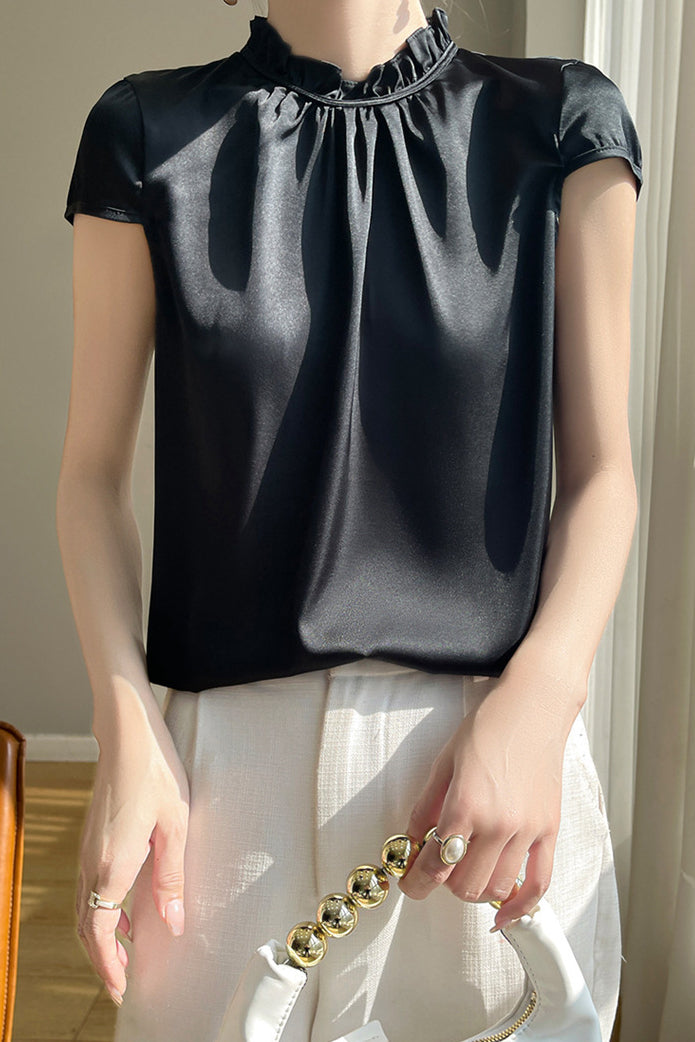 Casual Ruffle Collar Satin Shirt - liwisi