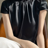 Casual Ruffle Collar Satin Shirt - liwisi