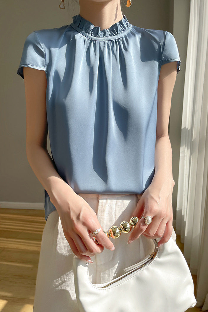 Casual Ruffle Collar Satin Shirt - liwisi