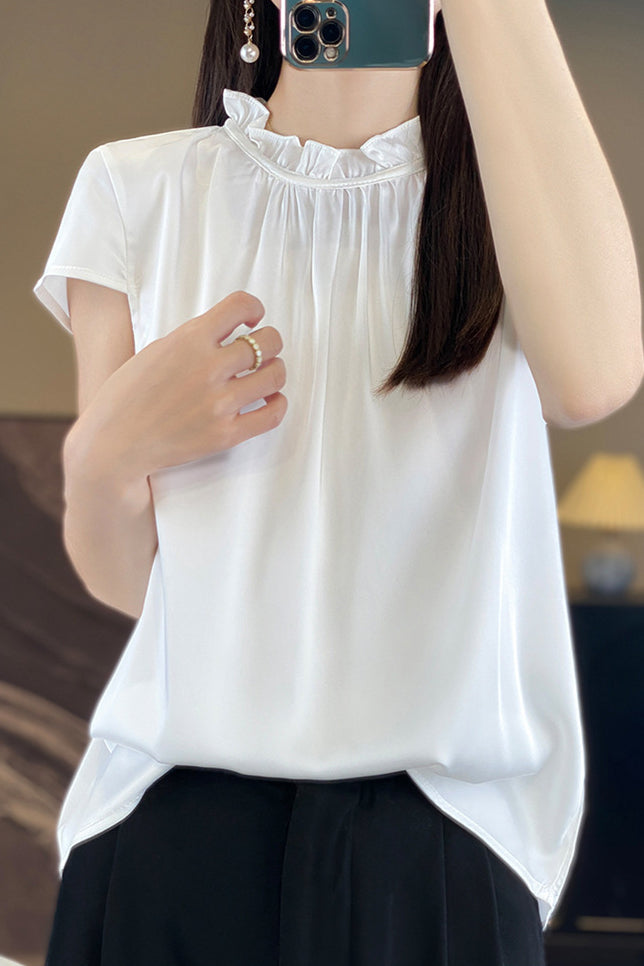 Casual Ruffle Collar Satin Shirt - liwisi