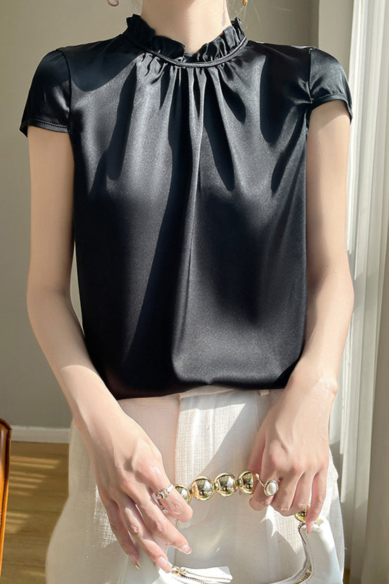 Casual Ruffle Collar Satin Shirt - liwisi