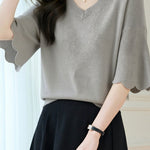 Casual Wave Ruffle V-Neck Knitted Top - liwisi