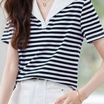 Casual Nautical Striped V-Neck T-Shirt - liwisi