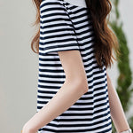 Casual Nautical Striped V-Neck T-Shirt - liwisi