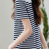 Casual Nautical Striped V-Neck T-Shirt - liwisi