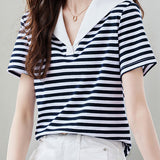 Casual Nautical Striped V-Neck T-Shirt - liwisi