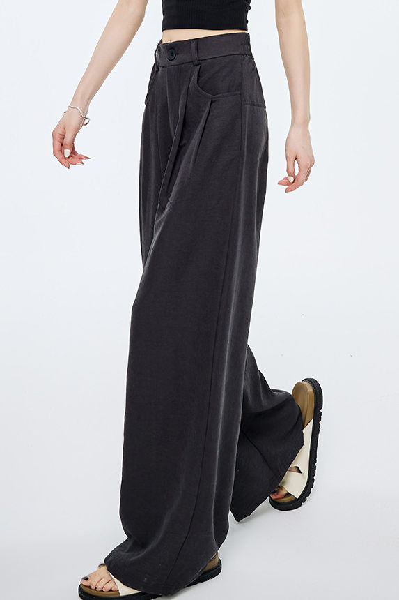 Casual Elastic Back Waist Pleated Wide-Leg Pants - liwisi