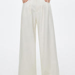 Casual Elastic Back Waist Pleated Wide-Leg Pants - liwisi