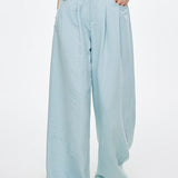 Casual Elastic Back Waist Pleated Wide-Leg Pants - liwisi