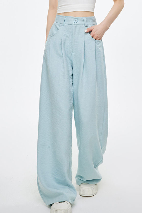 Casual Elastic Back Waist Pleated Wide-Leg Pants - liwisi