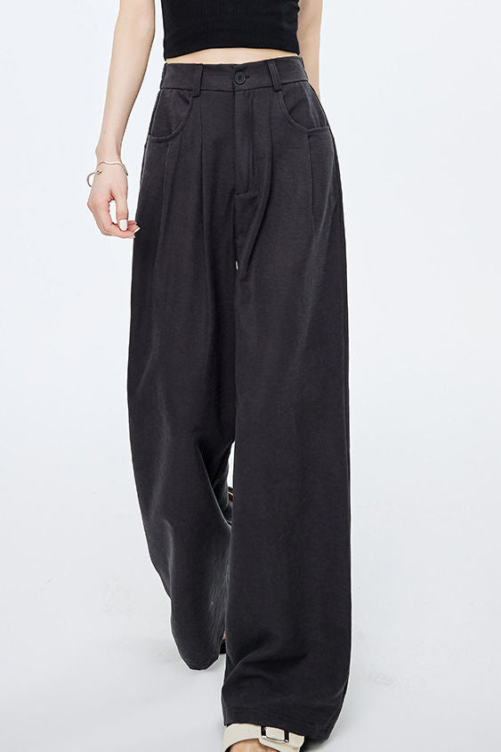 Casual Elastic Back Waist Pleated Wide-Leg Pants - liwisi