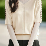 Casual V-Neck Jacquard Knitted T-Shirt - liwisi