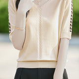 Casual V-Neck Jacquard Knitted T-Shirt - liwisi