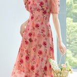 Elegant Floral Puff Sleeve Dress - liwisi