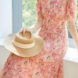 Elegant Floral Puff Sleeve Dress - liwisi