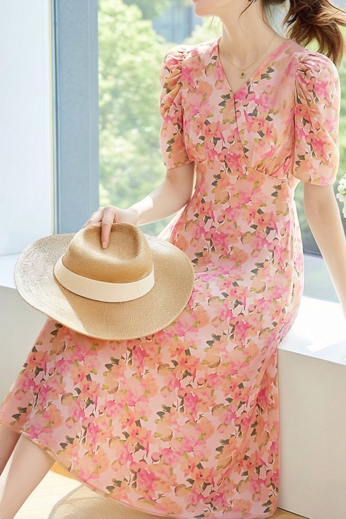 Elegant Floral Puff Sleeve Dress - liwisi