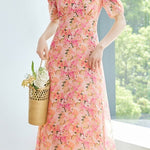 Elegant Floral Puff Sleeve Dress - liwisi