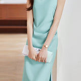 Elegant Commute Sleeveless One-Shoulder Dress - liwisi