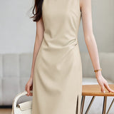 Elegant Commute Sleeveless One-Shoulder Dress - liwisi