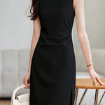 Elegant Commute Sleeveless One-Shoulder Dress - liwisi