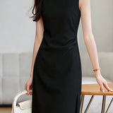 Elegant Commute Sleeveless One-Shoulder Dress - liwisi