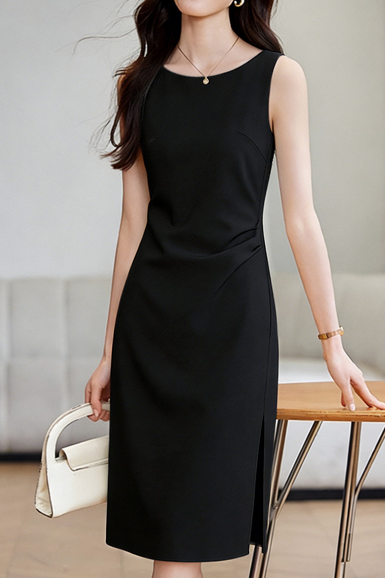 Elegant Commute Sleeveless One-Shoulder Dress - liwisi