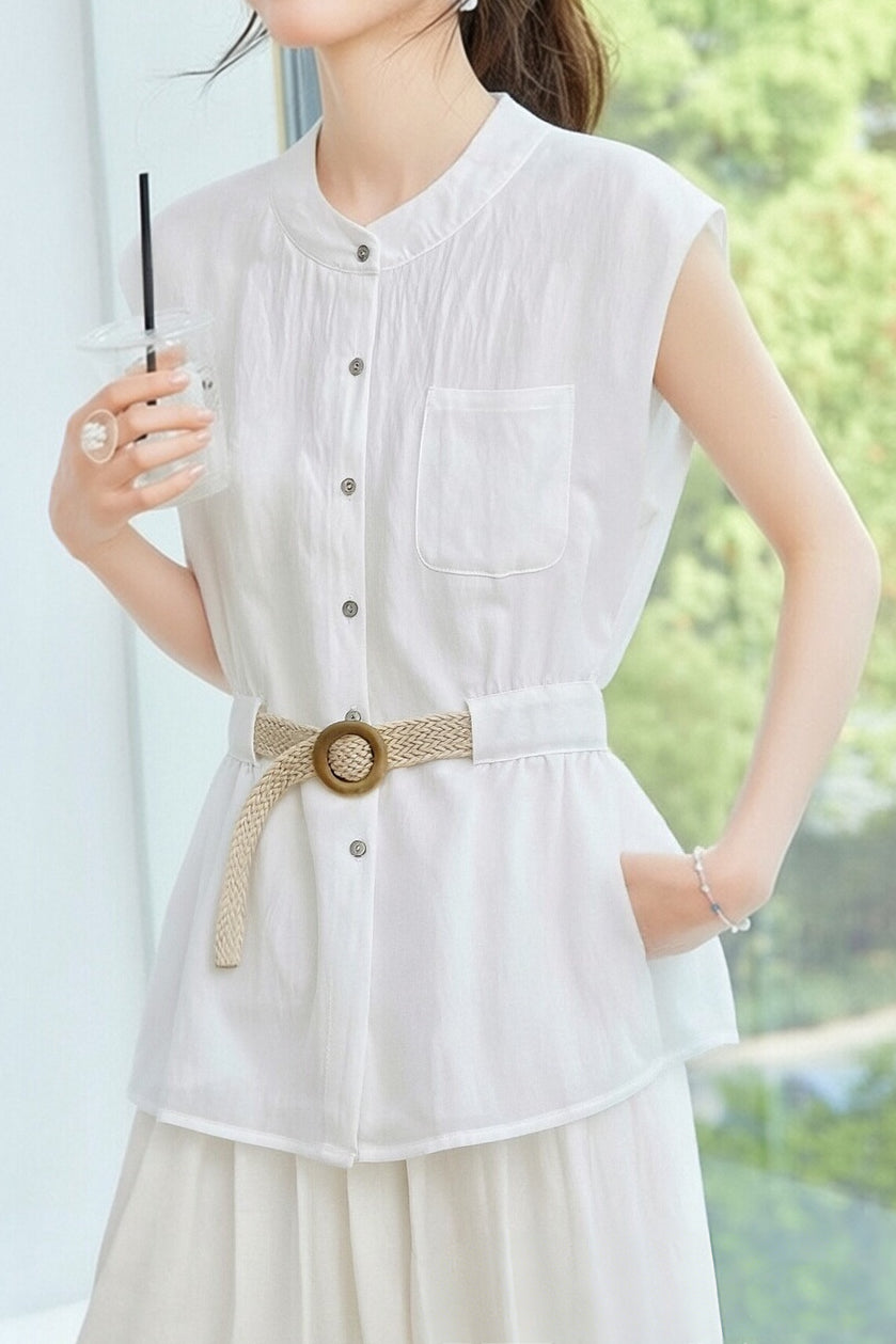 Casual Flutter Sleeve Waist-Cinched Shirt - liwisi