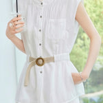 Casual Flutter Sleeve Waist-Cinched Shirt - liwisi