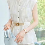 Casual Flutter Sleeve Waist-Cinched Shirt - liwisi