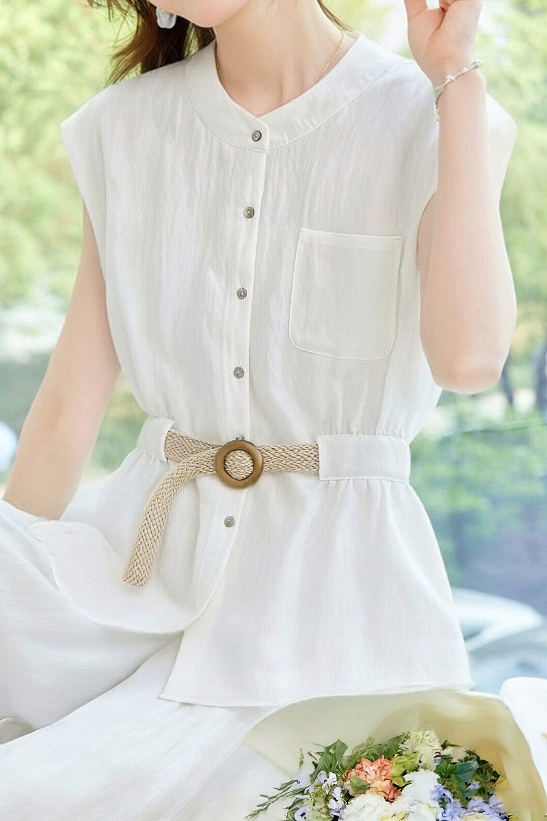 Casual Flutter Sleeve Waist-Cinched Shirt - liwisi