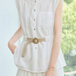 Casual Flutter Sleeve Waist-Cinched Shirt - liwisi