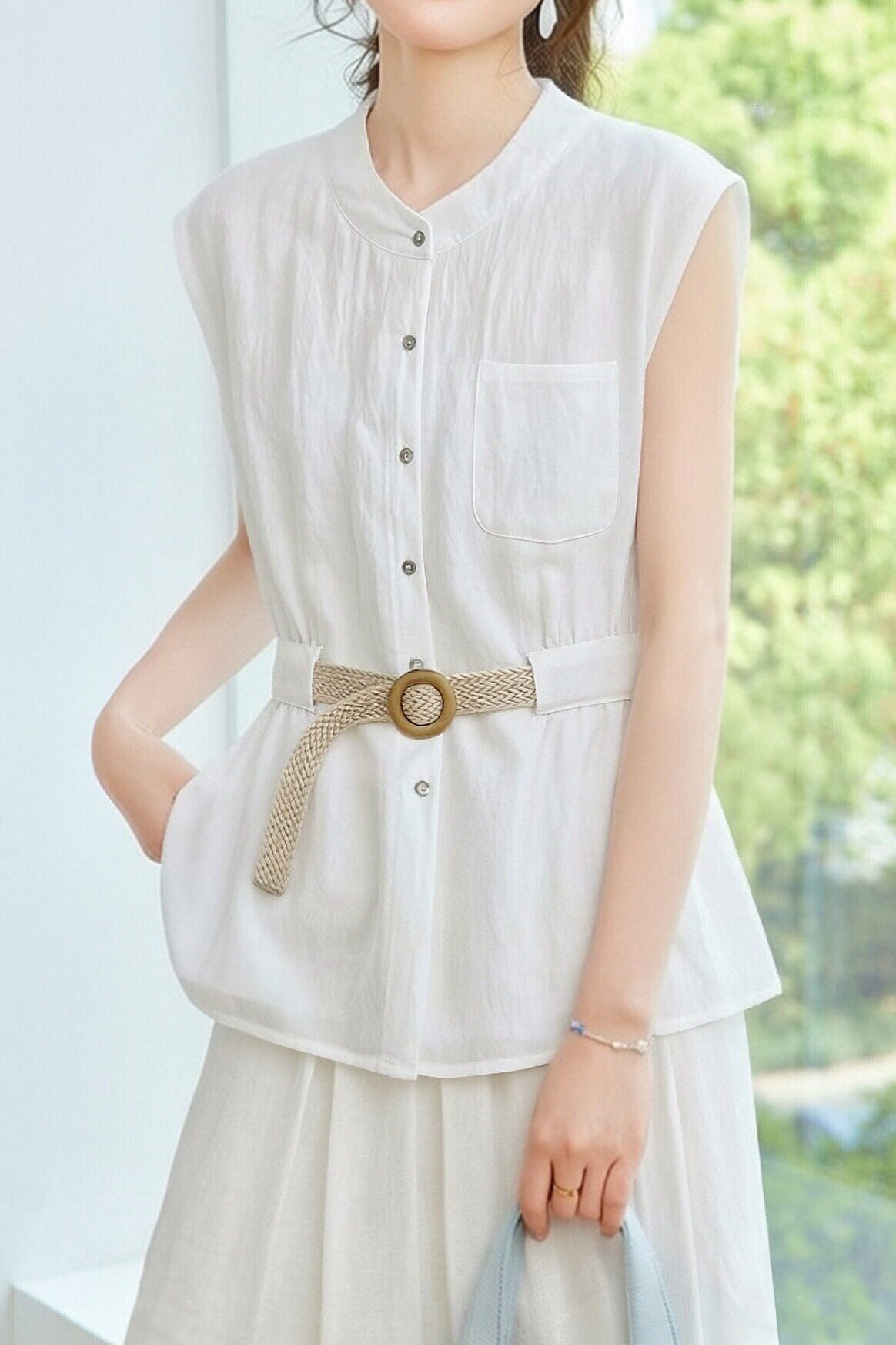 Casual Flutter Sleeve Waist-Cinched Shirt - liwisi