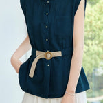 Casual Flutter Sleeve Waist-Cinched Shirt - liwisi