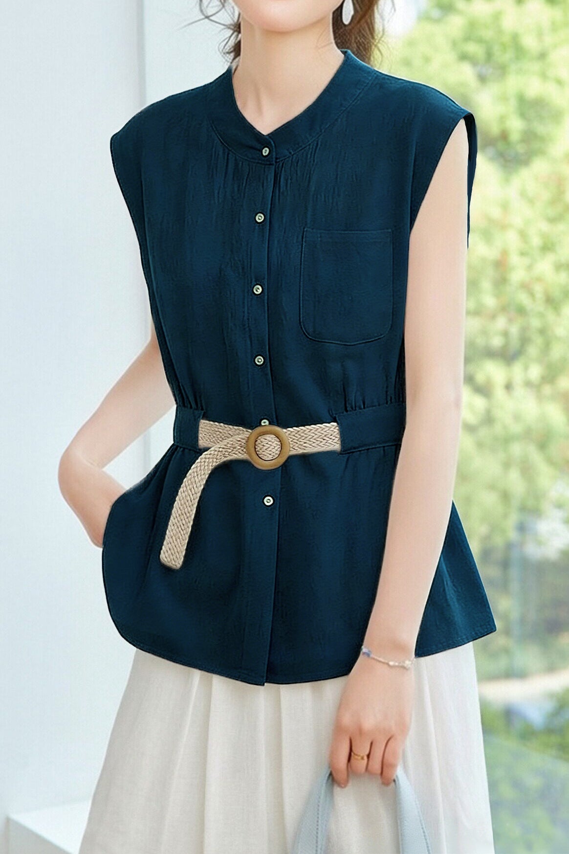 Casual Flutter Sleeve Waist-Cinched Shirt - liwisi