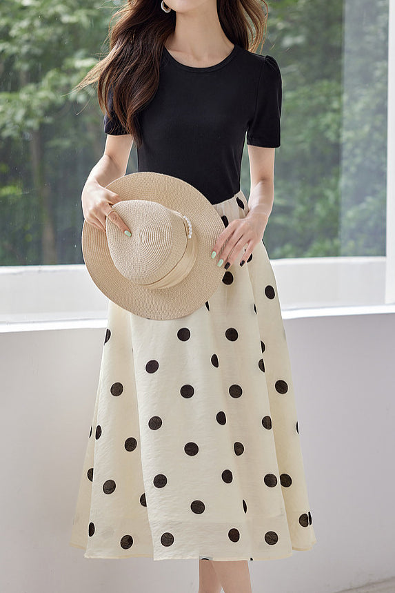 Casual Fake Two-Piece Polka Dot Dress - liwisi