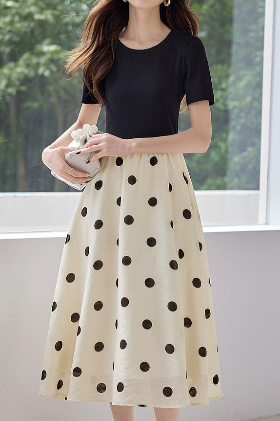 Casual Fake Two-Piece Polka Dot Dress - liwisi