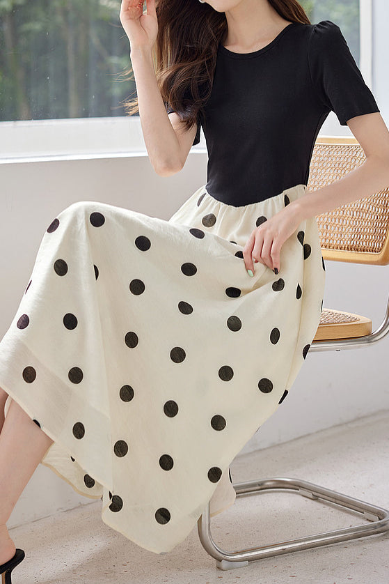 Casual Fake Two-Piece Polka Dot Dress - liwisi