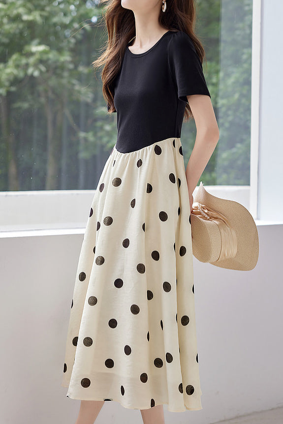 Casual Fake Two-Piece Polka Dot Dress - liwisi