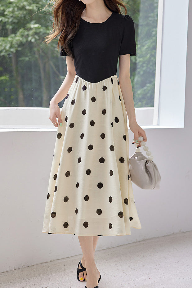 Casual Fake Two-Piece Polka Dot Dress - liwisi