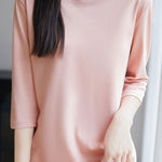 Casual Solid Color Three-Quarter Sleeve 100% Cotton T-Shirt - liwisi