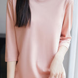 Casual Solid Color Three-Quarter Sleeve 100% Cotton T-Shirt - liwisi