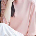 Casual Solid Color Three-Quarter Sleeve 100% Cotton T-Shirt - liwisi