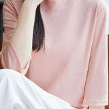 Casual Solid Color Three-Quarter Sleeve 100% Cotton T-Shirt - liwisi