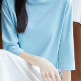 Casual Solid Color Three-Quarter Sleeve 100% Cotton T-Shirt - liwisi