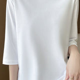 Casual Solid Color Three-Quarter Sleeve 100% Cotton T-Shirt - liwisi