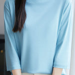 Casual Solid Color Three-Quarter Sleeve 100% Cotton T-Shirt - liwisi