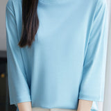 Casual Solid Color Three-Quarter Sleeve 100% Cotton T-Shirt - liwisi