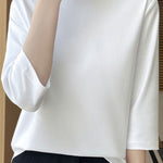 Casual Solid Color Three-Quarter Sleeve 100% Cotton T-Shirt - liwisi