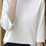 Casual Solid Color Three-Quarter Sleeve 100% Cotton T-Shirt - liwisi