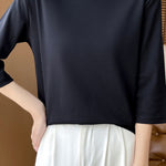 Casual Solid Color Three-Quarter Sleeve 100% Cotton T-Shirt - liwisi